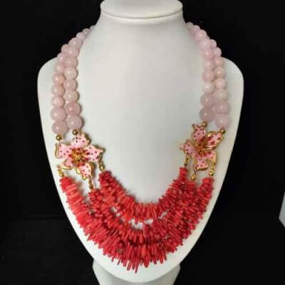 COLLAR DE CORAL Y CUARZO